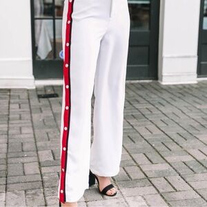 BB Dakota The Track Meet Pants Optic White with Red Stripe Size 6 NWT